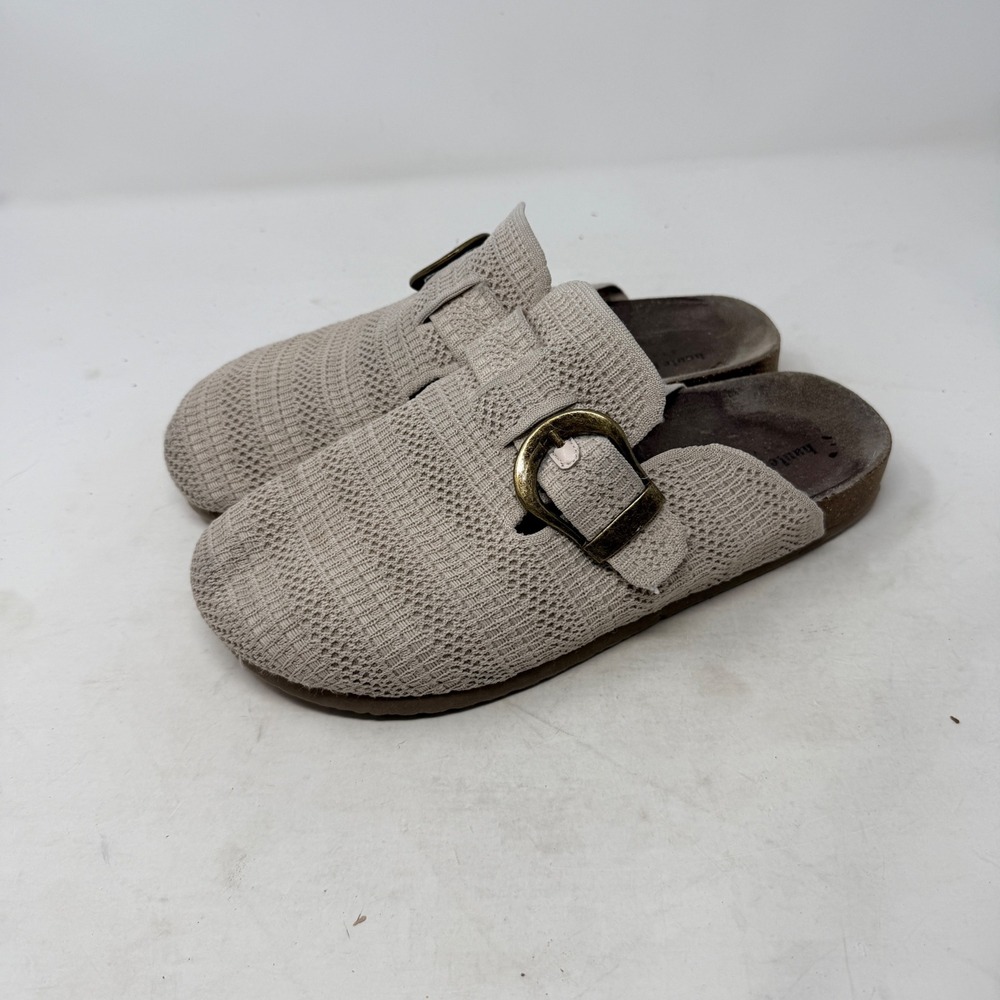 Haute Hippie Knit Buckle Clogs Taupe Woven Slip On Mules Cork Footbed Size 9.5